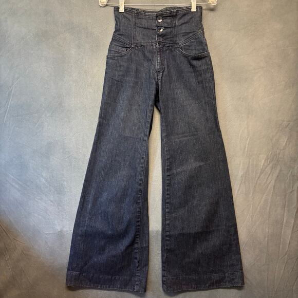 Old Navy Wide Leg Jeans Dark Wash Extra High Rise Stretch 70 Retro Y2K Boho Chic - Picture 1 of 14